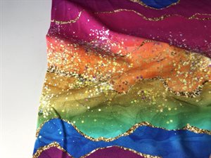 Bomuldsjersey - intense regnbuefarver med guld detaljer
